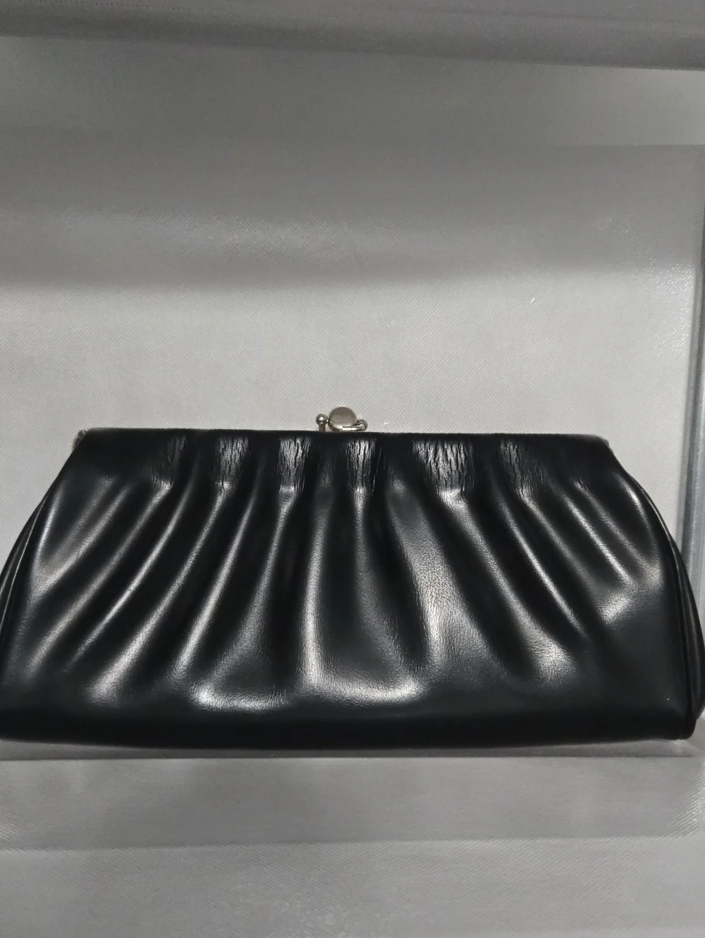 Garey Vintage Soft Gathered Frame Clutch in Black H6xW13x1